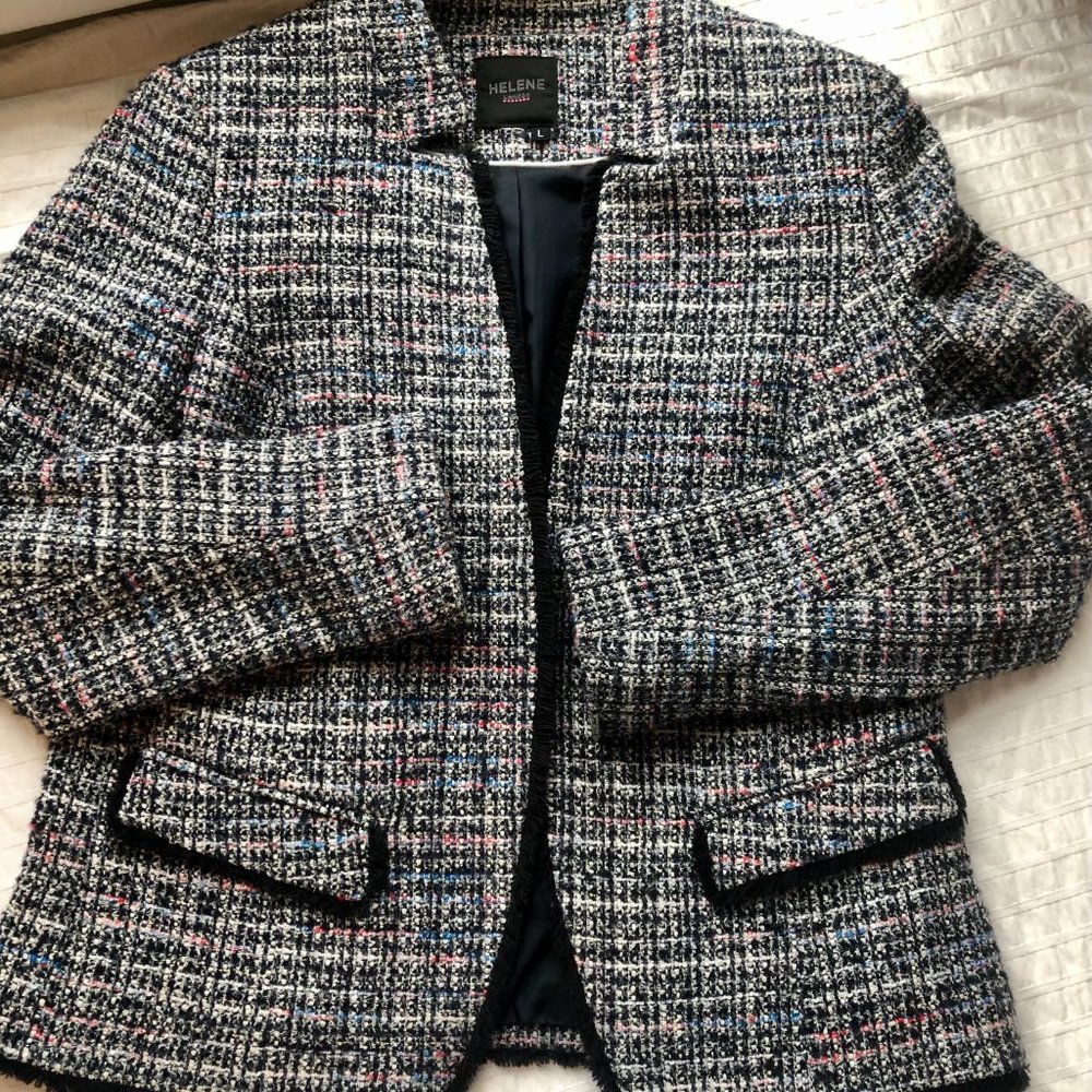 Helene London Women's Blue Tweed Jacket - Size L